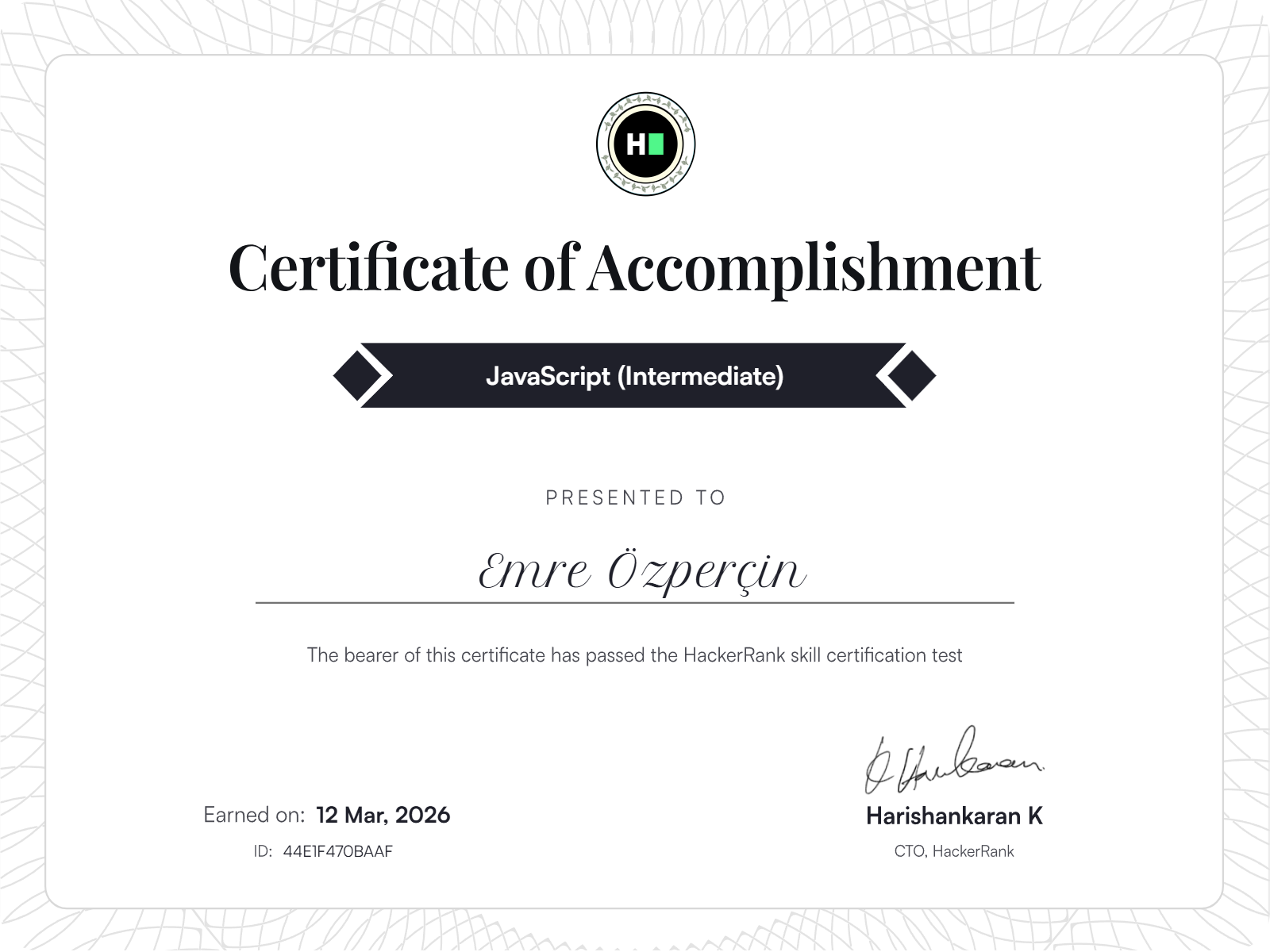 JavaScript Intermediate Certificate